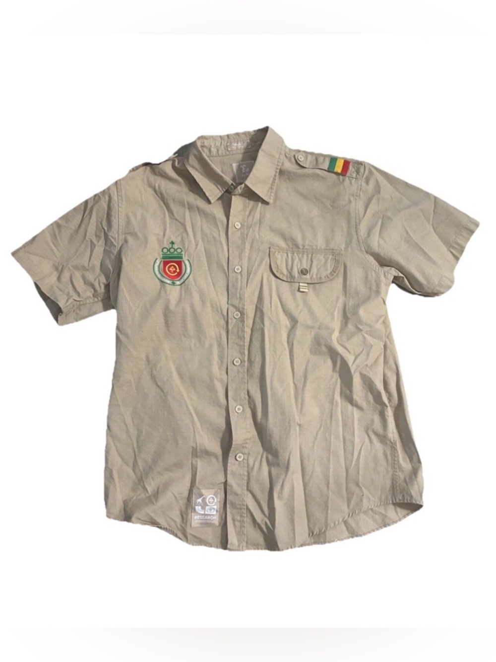 LRG Lifted Research Group Khaki Button Short Sleeve Military Men Medium VTG